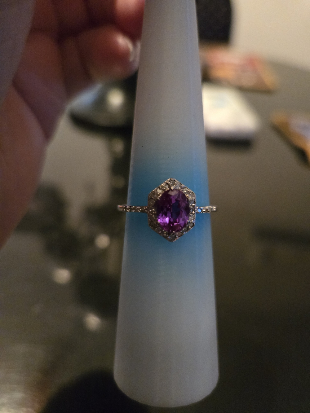 Bomb Party RBP7529D Genuine Alexandrite & Diamond Halo Ring Size 9 .925 Silver